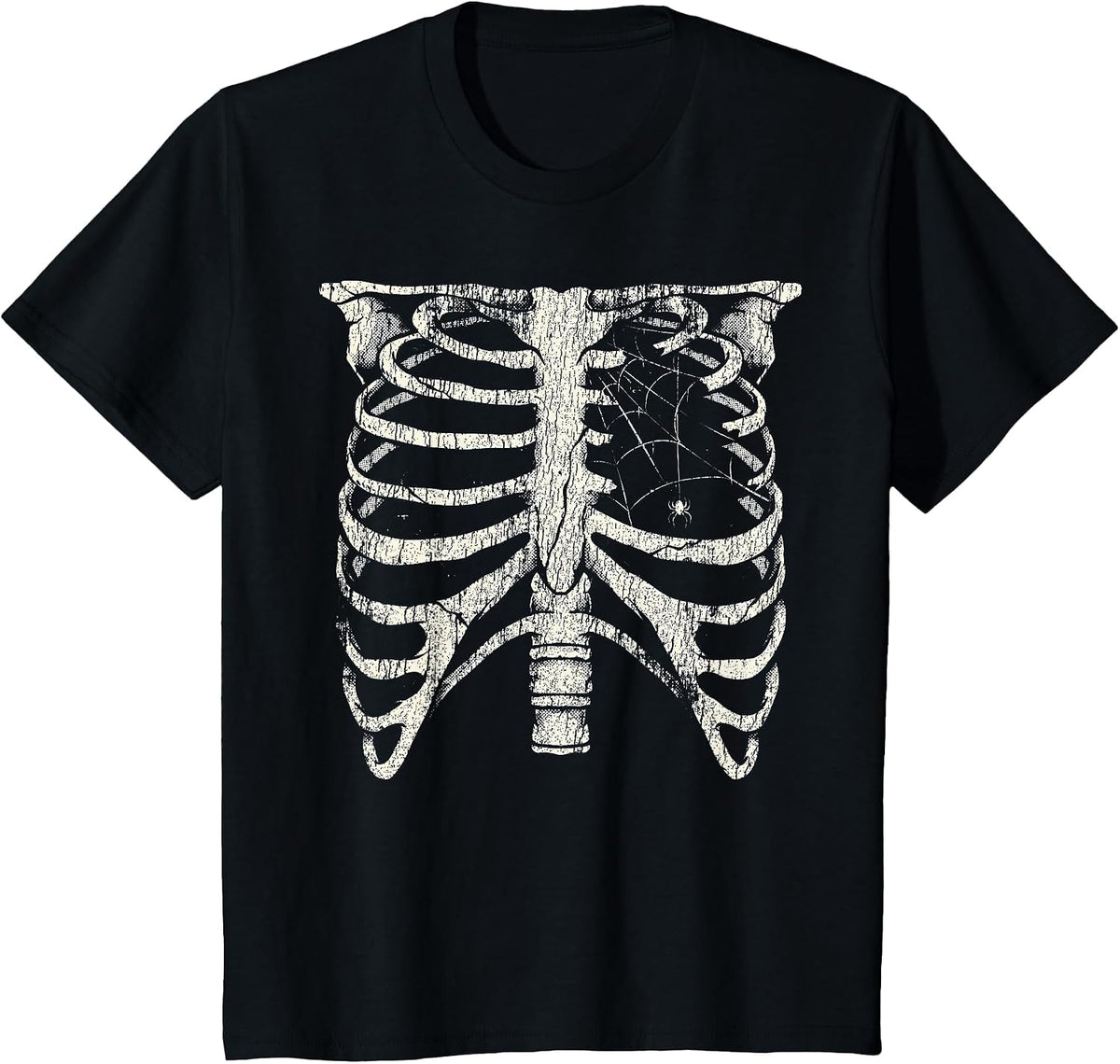 Skeleton Rib Cage Spider Scary Goth Halloween Costume Gothic T-Shirt - Black