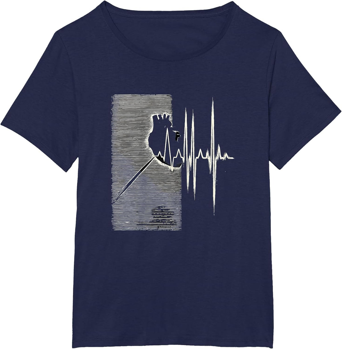 Women's Cardiac Waveform Scratchboard EKG Humor Medical T-Shirt - Navy Blue