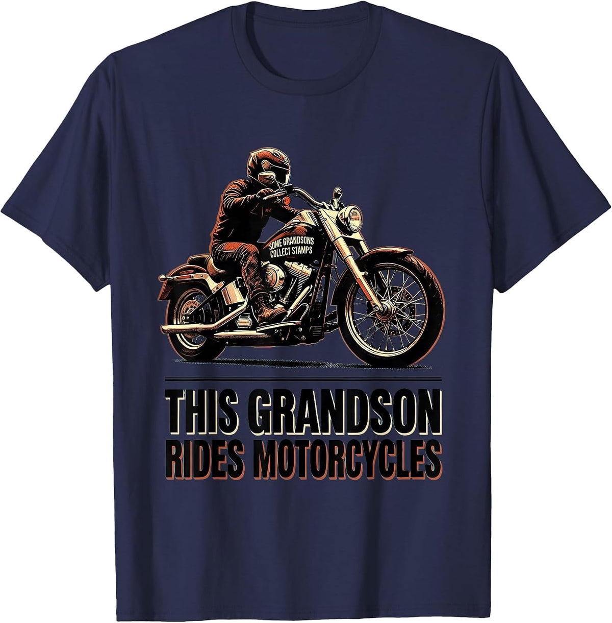 Some Grandsons Collect Stamps This Grandson Rides T-Shirt - Navy Blue