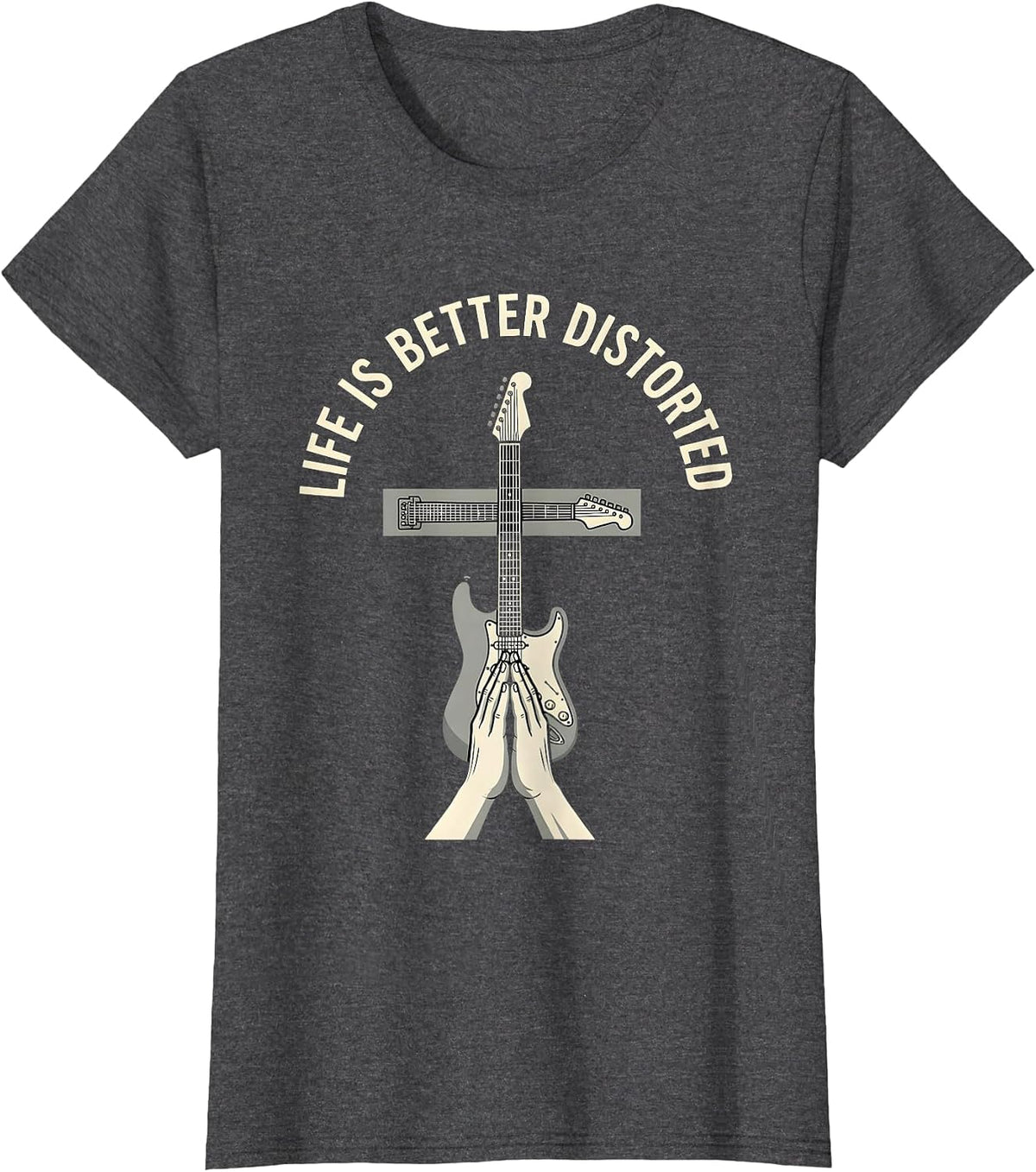 Women's Life Is Better Distorted Heavy Metal Design T-Shirt - Dark Heather Grey
