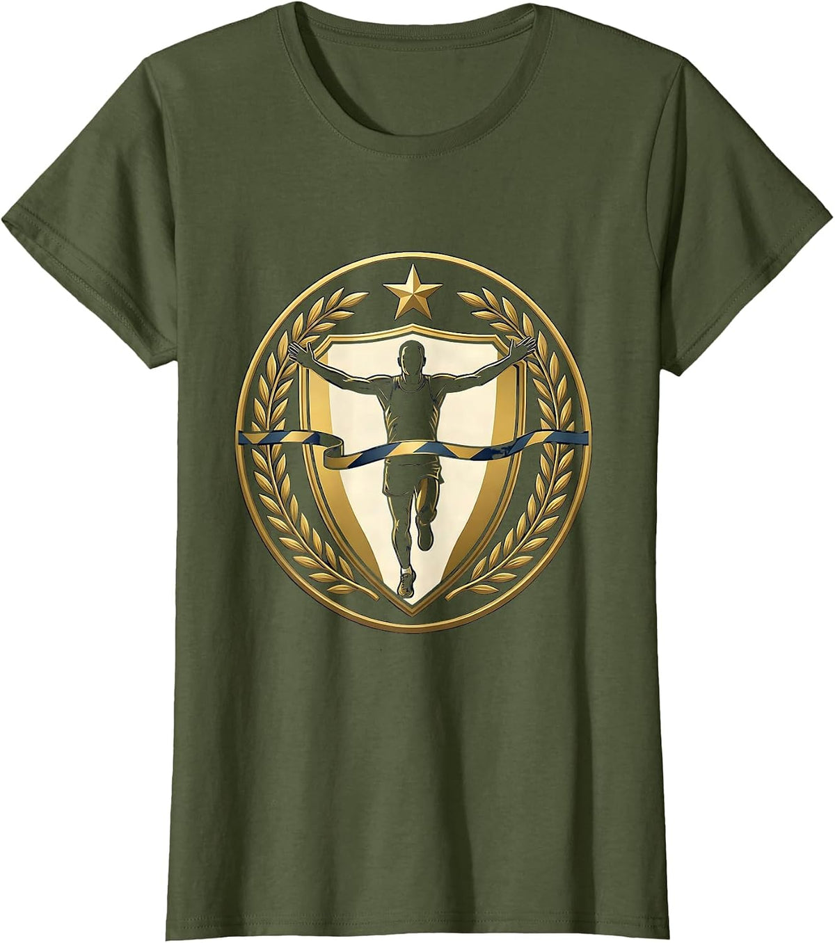Women's Marathon Finish Line Runner Graphic Tee T-Shirt - Olive Green