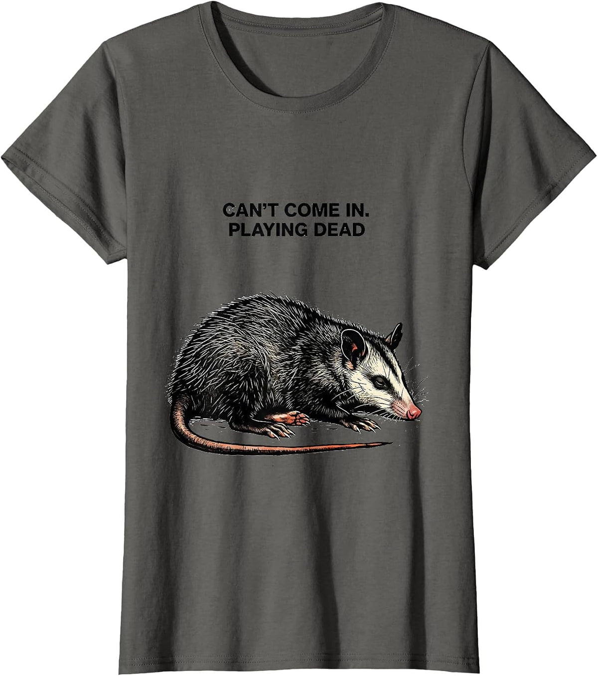 Women's Can't Come In Playing Dead Funny Opossum Animal Meme Humor T-Shirt - Asphalt Grey