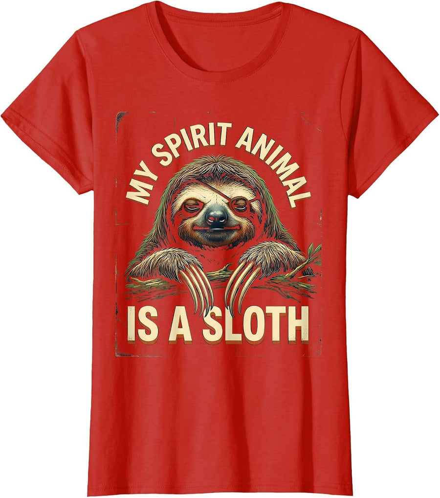 Women's My Spirit Animal Is A Sloth Funny Vintage Sloth Lover Humor T-Shirt - Red