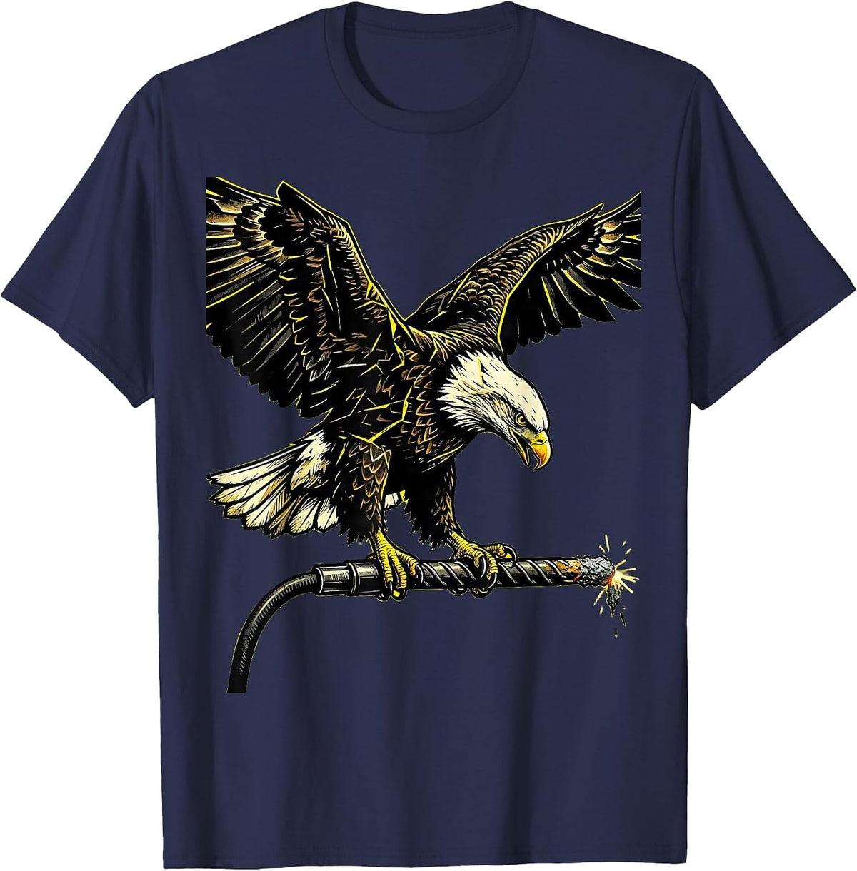 Men's Eagle on Welding Electrode Graphic Tee T-Shirt - Navy Blue