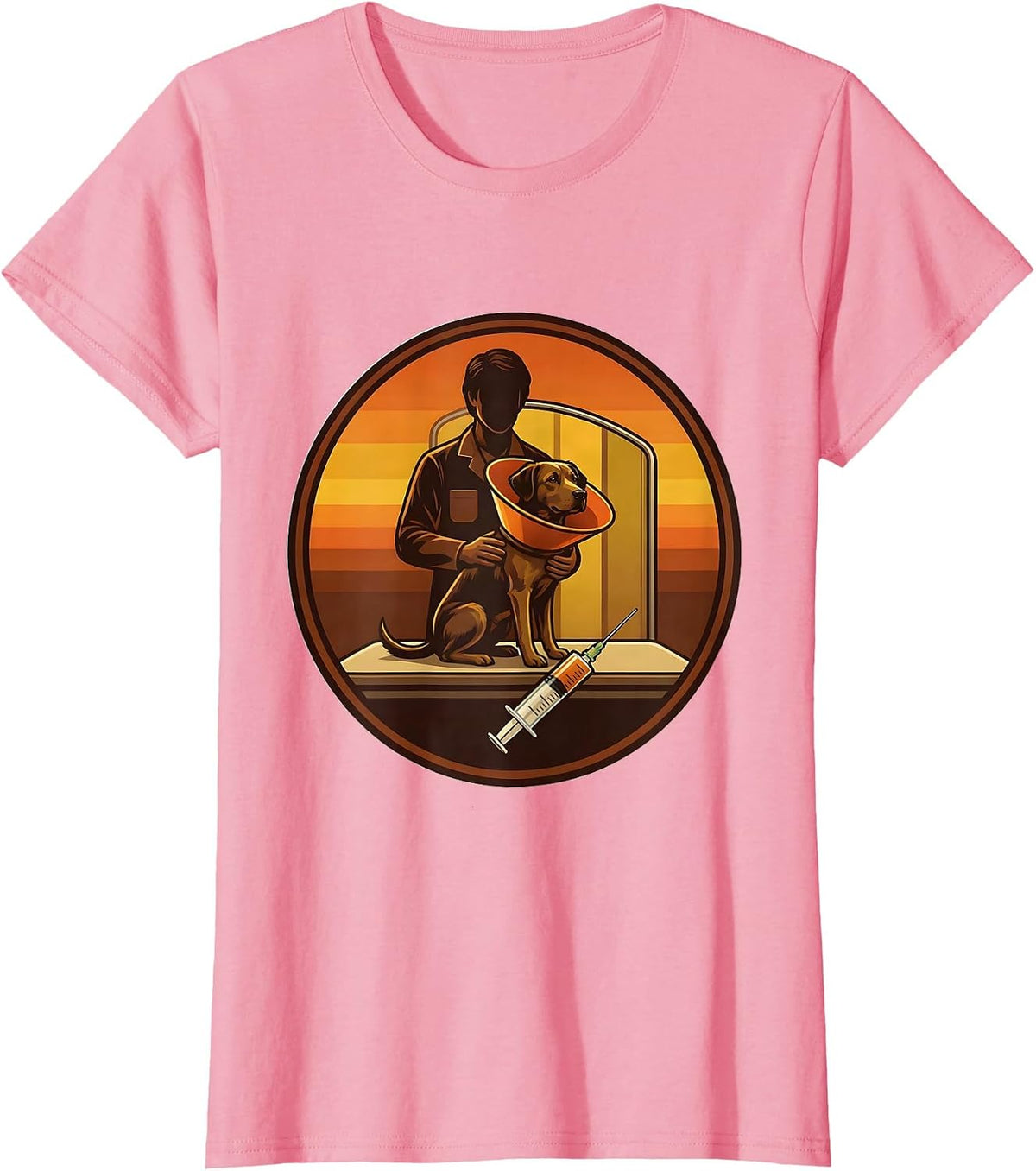 Women's Vet Tech Humor Retro 70s Veterinary Clinic Staff T-Shirt - Pink