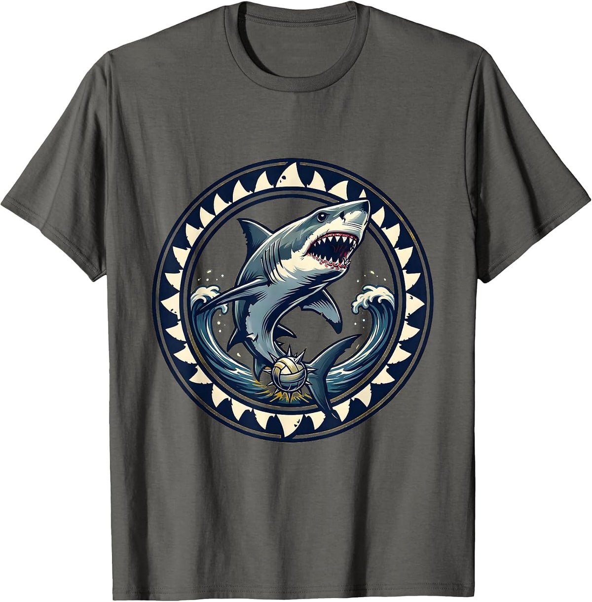 Shark Volleyball Spike Graphic Tee T-Shirt - Asphalt Grey