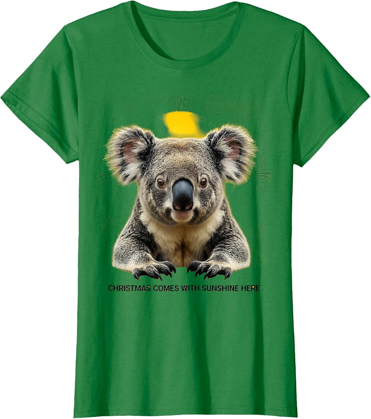 Women's Christmas Comes With Sunshine Here Funny Koala Lover T-Shirt - Kelly Green