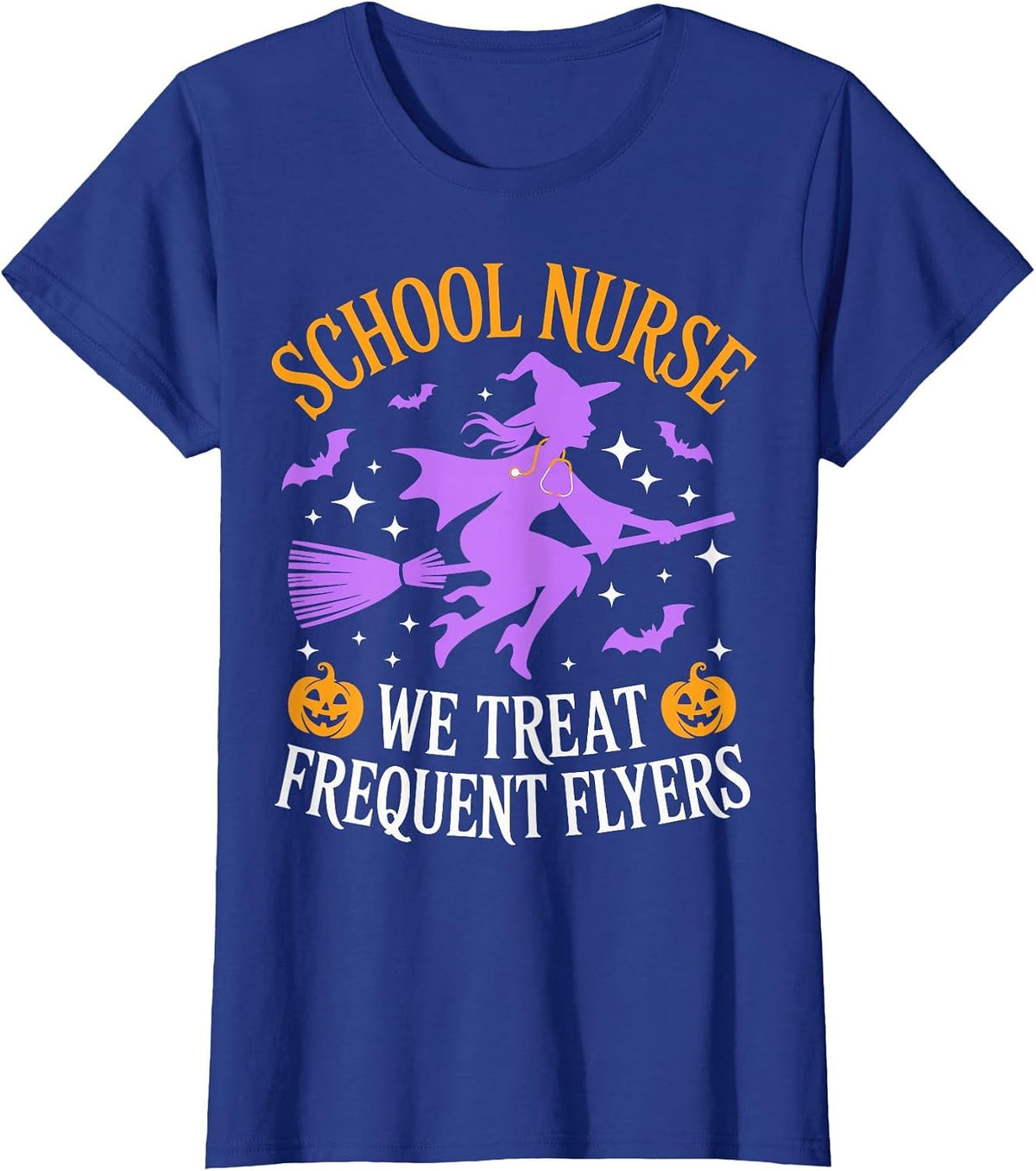 School Nurse We Treat Frequent Flyers Witch Ghost Halloween T-Shirt - Royal Blue