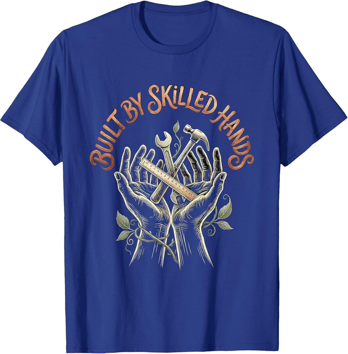 Built by Skilled Hands Labor Day Blueprint Design T-Shirt - Royal Blue