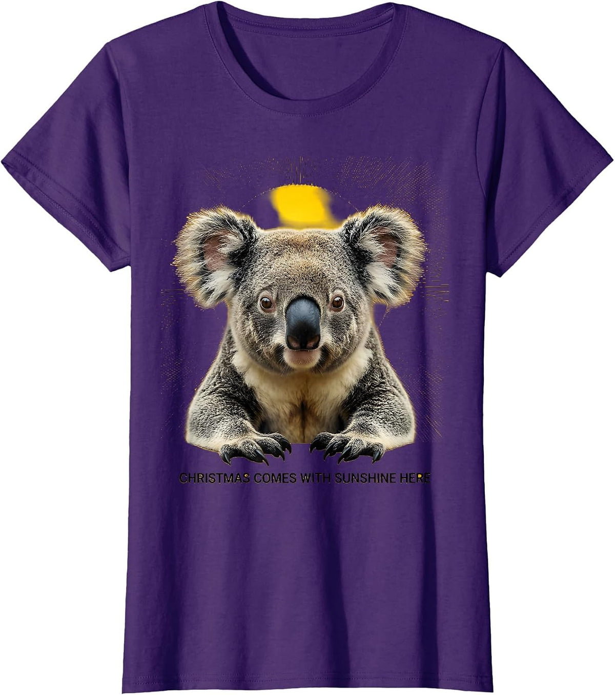 Women's Christmas Comes With Sunshine Here Funny Koala Lover T-Shirt - Purple