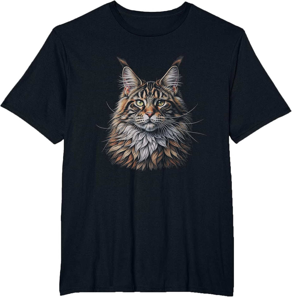Maine Coon Cat Drawing Art Design T-Shirt - Black