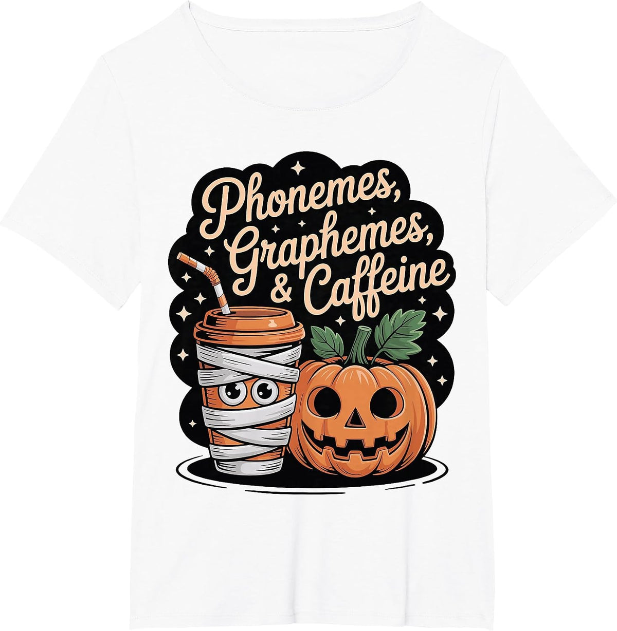 Halloween Teacher Phonemes Graphemes Caffeine Coffee Lover T-Shirt - White