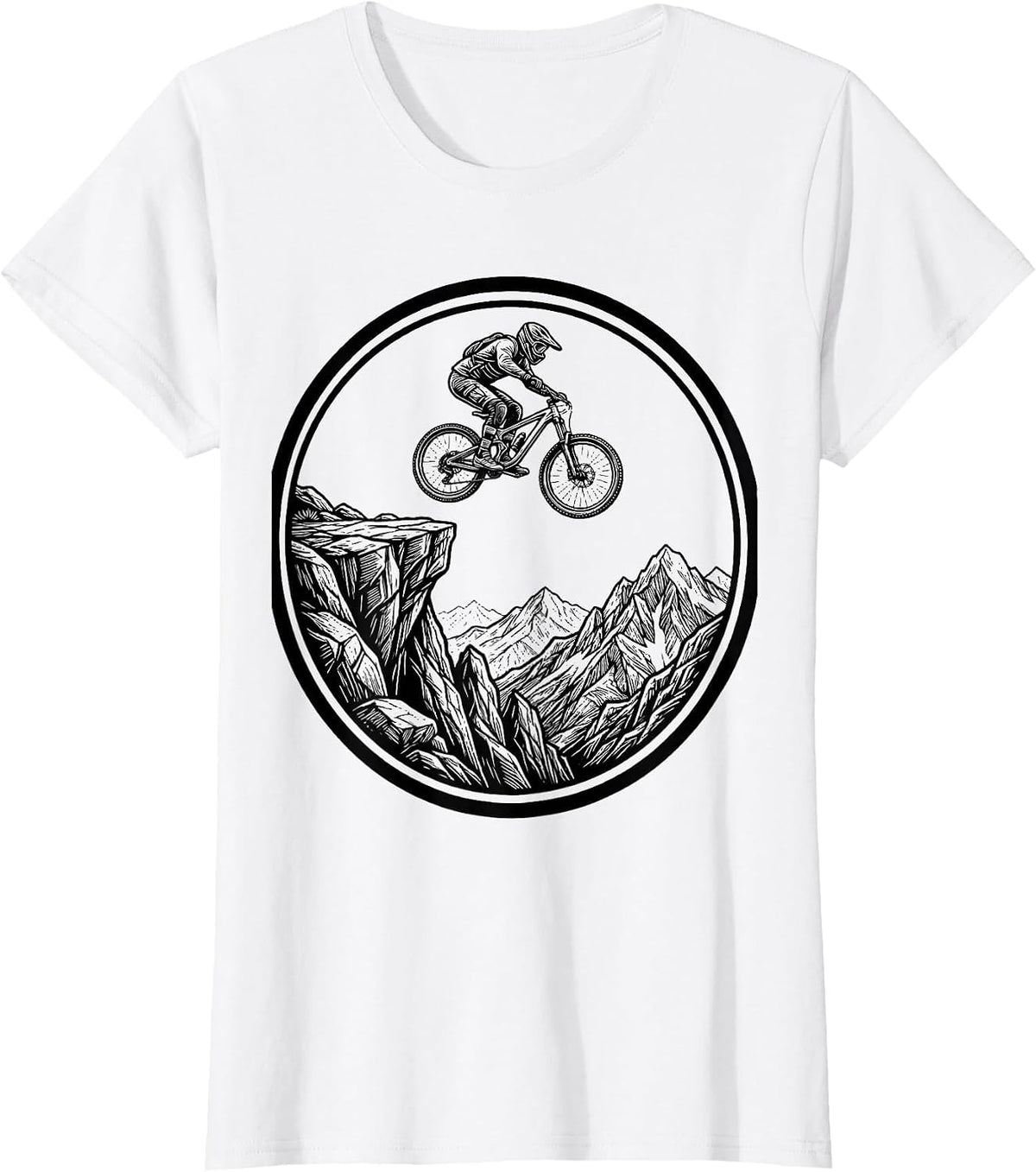 Mountain Bike Cliff Launch Graphic Tee T-Shirt - White