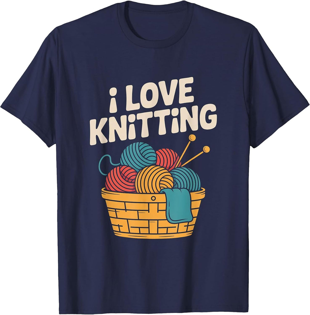 I Love Knitting Yarn Basket Needles T-Shirt - Navy Blue