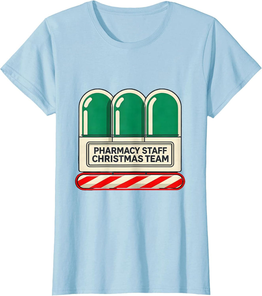 Women's Pharmacy Staff Christmas Team Funny Pharmacy Technician T-Shirt - Baby Blue