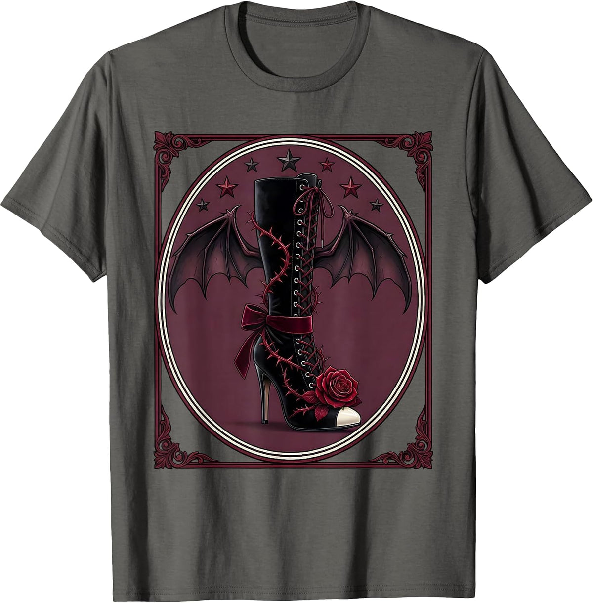 Showgirl Boot With Lace-Up Heel and Stars Graphic T-Shirt - Asphalt Grey