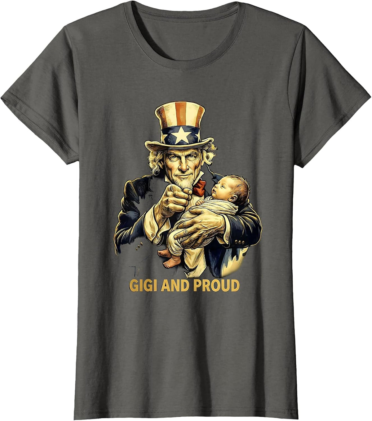 Women's Gigi and Proud Grandma Gift Design T-Shirt - Asphalt Grey