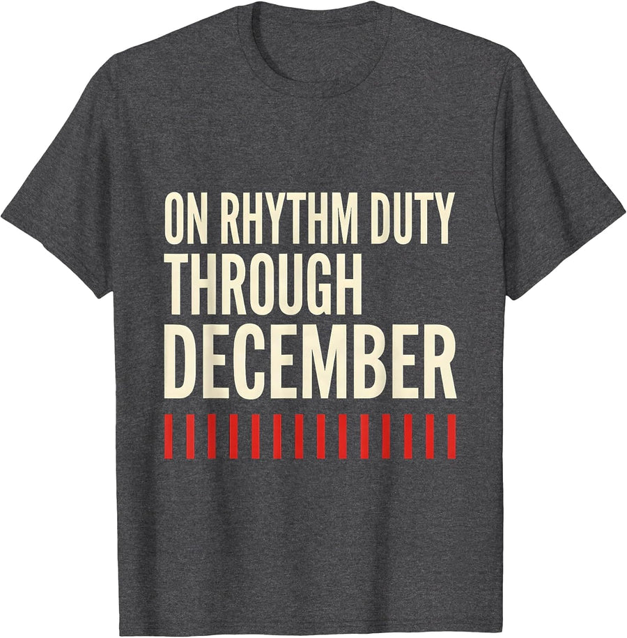 Men's On Rhythm Duty Through December Funny Cardiac Nurse T-Shirt - Dark Heather Grey