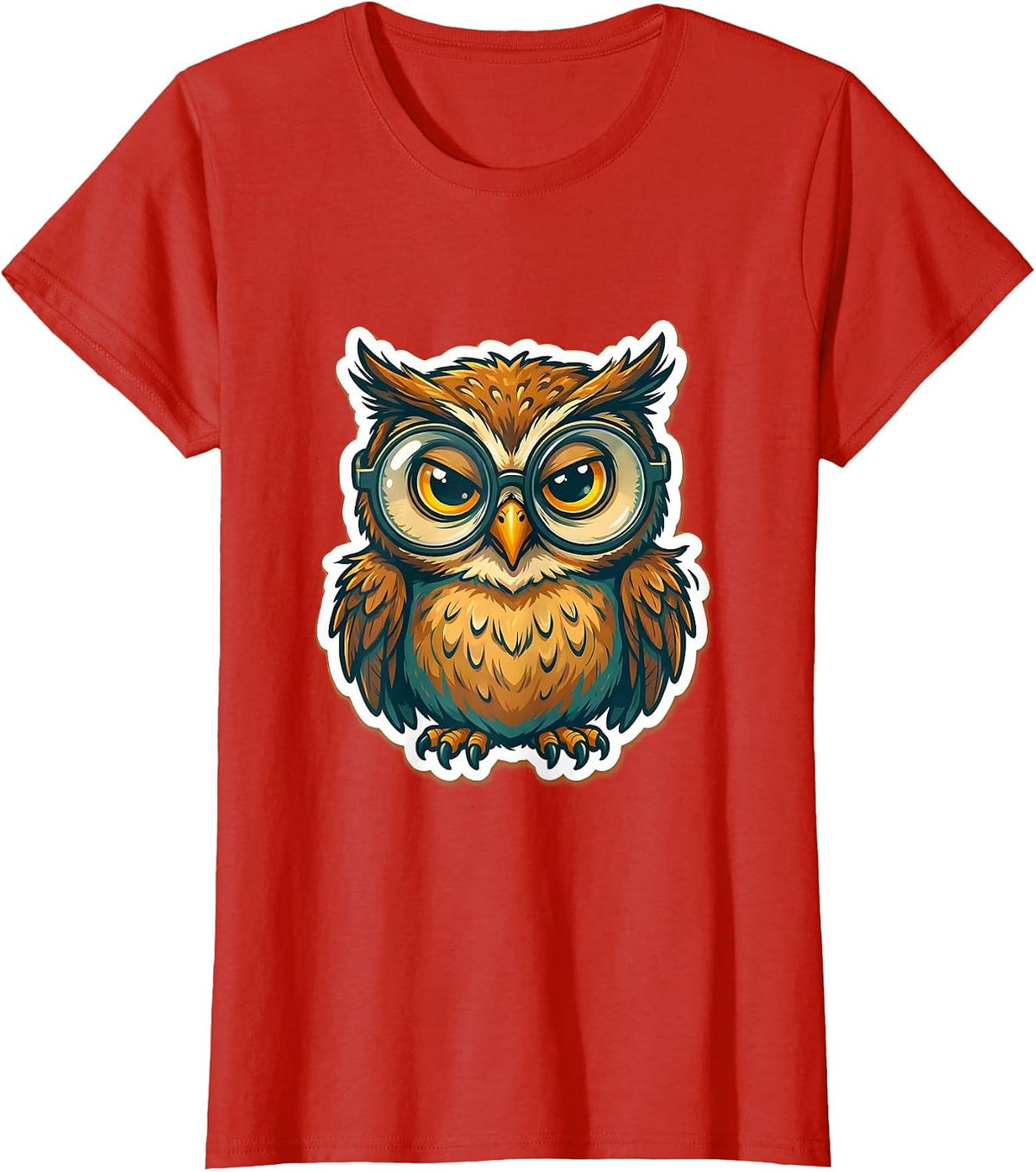 Derpy Owl With Oversized Sliding Glasses T-Shirt - Red