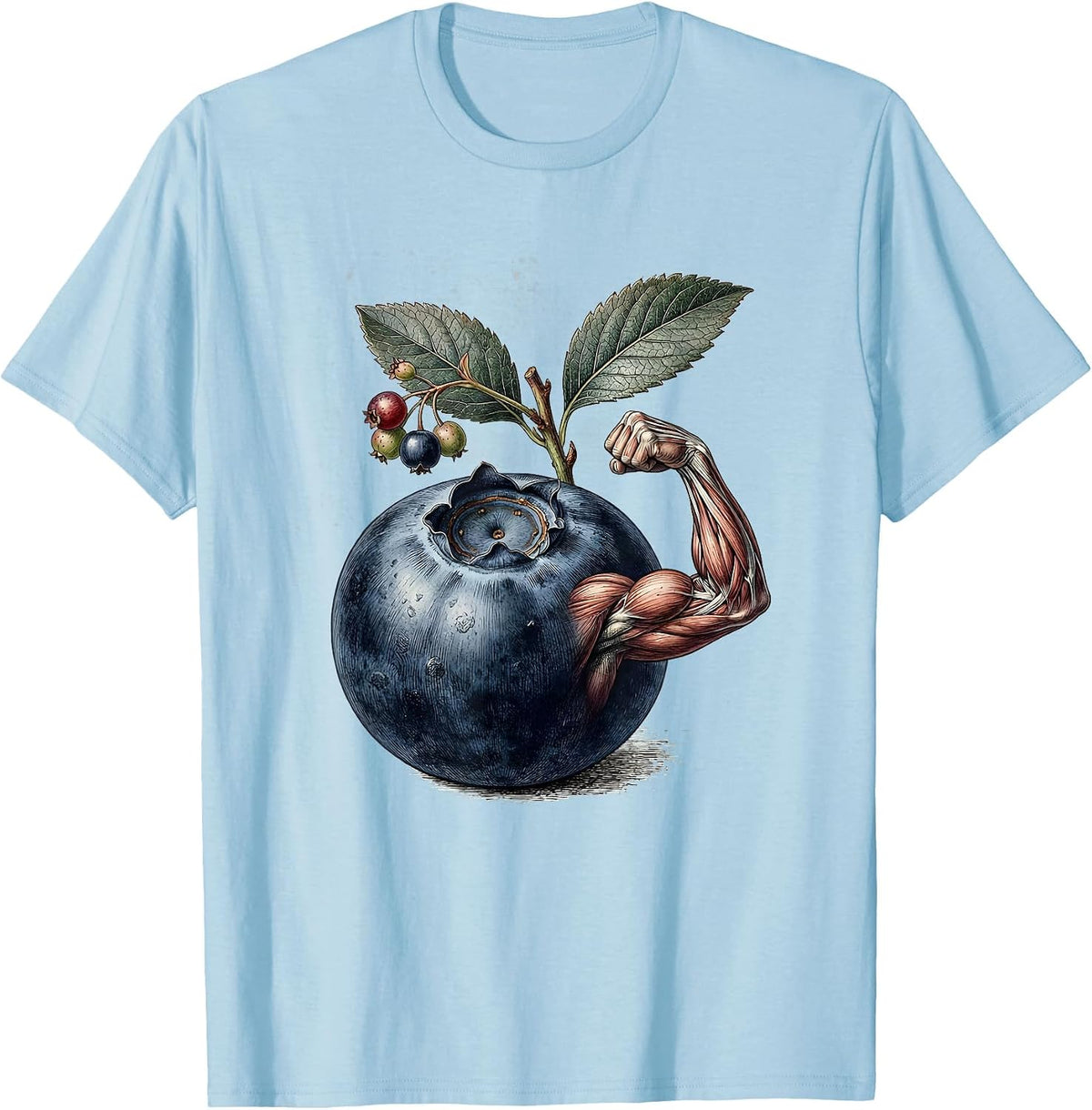 Men's Red White and Blueberries Flexing Muscle Graphic T-Shirt - Baby Blue