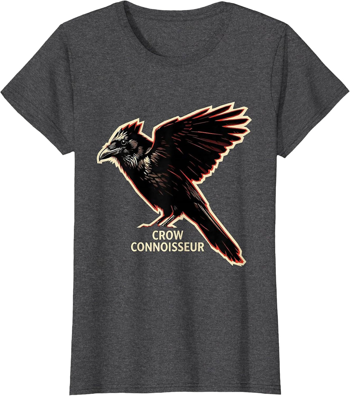 Women's Crow Connoisseur Gothic Nature Bird Silhouette Art T-Shirt - Dark Heather Grey