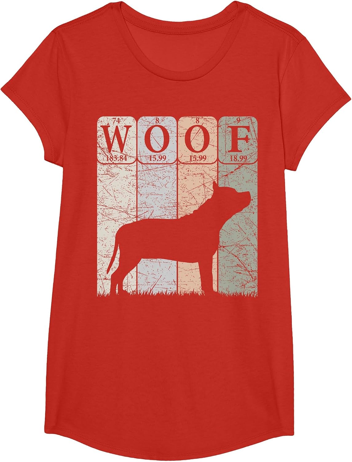 Staffordshire Bull Terrier Periodic Table Elements Woof T-Shirt - Girls Red