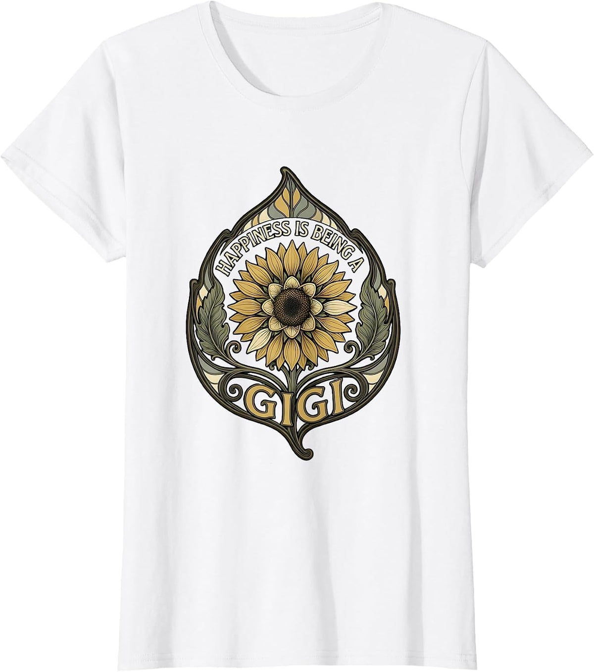 Happiness Is Being A Gigi Art Nouveau Sunflower Grandma T-Shirt - White