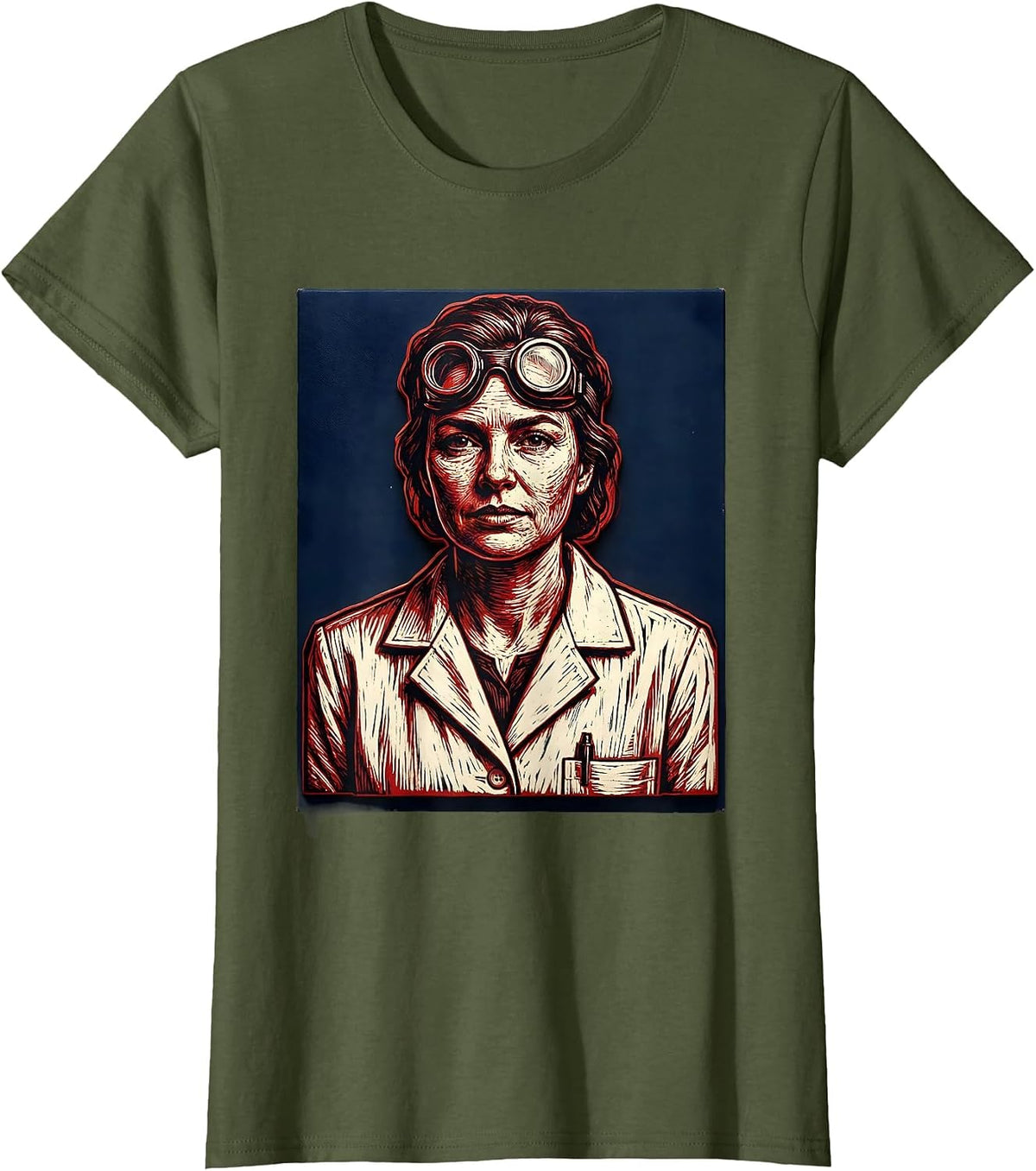 Labor Day Lab Coat Scientist Illustration T-Shirt, Women, Olive Green, X-Small - As Pictured