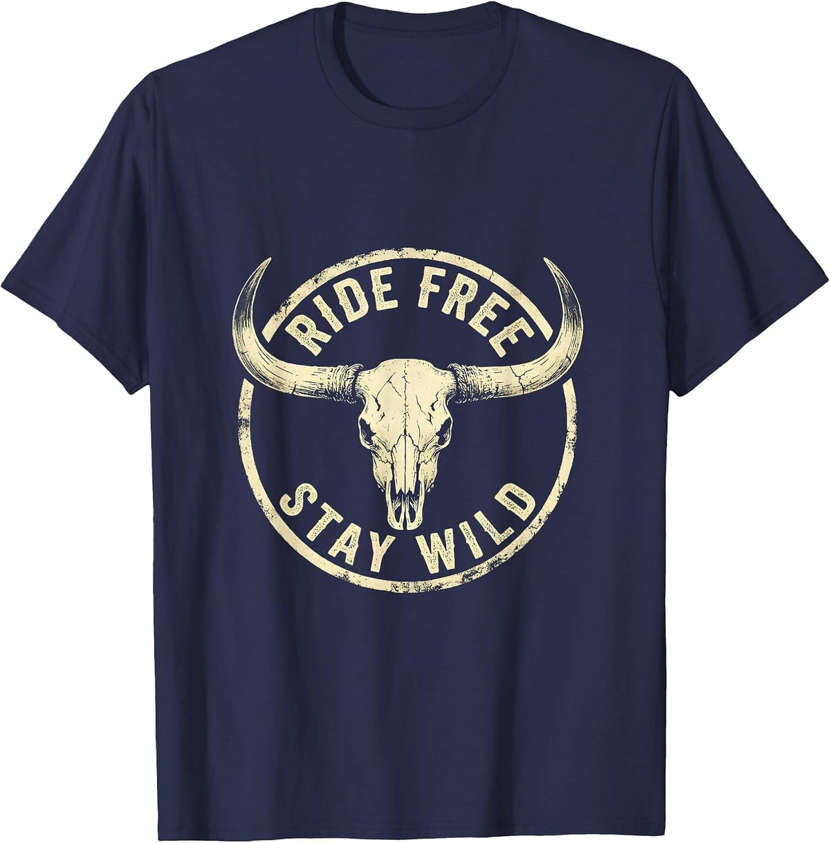 Ride Free Stay Wild Freedom Long Sleeve Design T-Shirt - Navy Blue