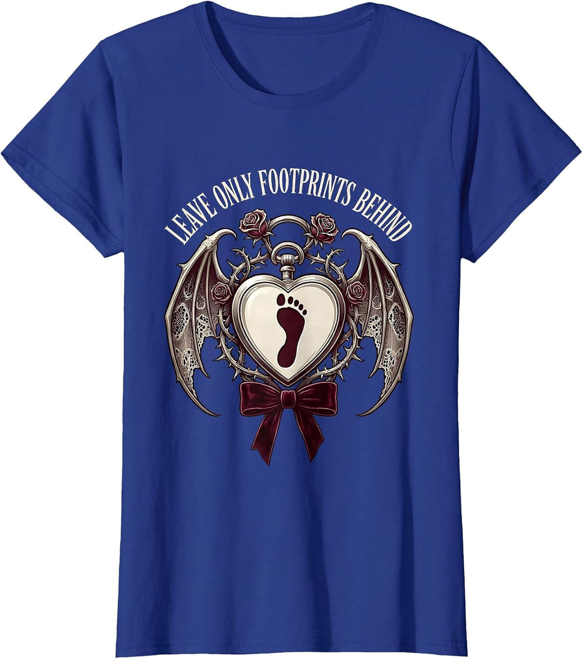 Women's Leave Only Footprints Behind Hiking Design T-Shirt - Royal Blue