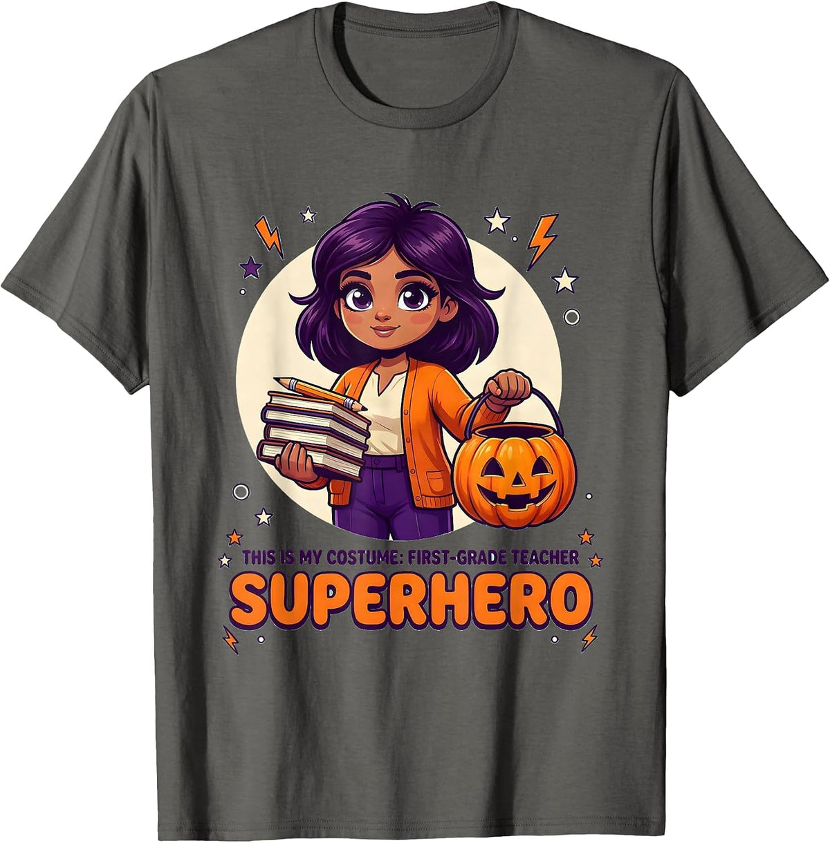 Men's THIS IS MY COSTUME: FIRST-GRADE TEACHER SUPERHERO Halloween T-Shirt - Asphalt Grey