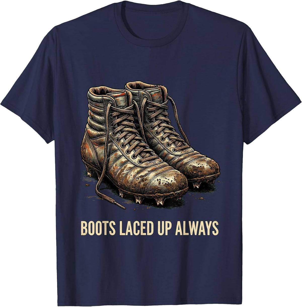 Men's Boots Laced Up Always Rugby Design T-Shirt - Navy Blue
