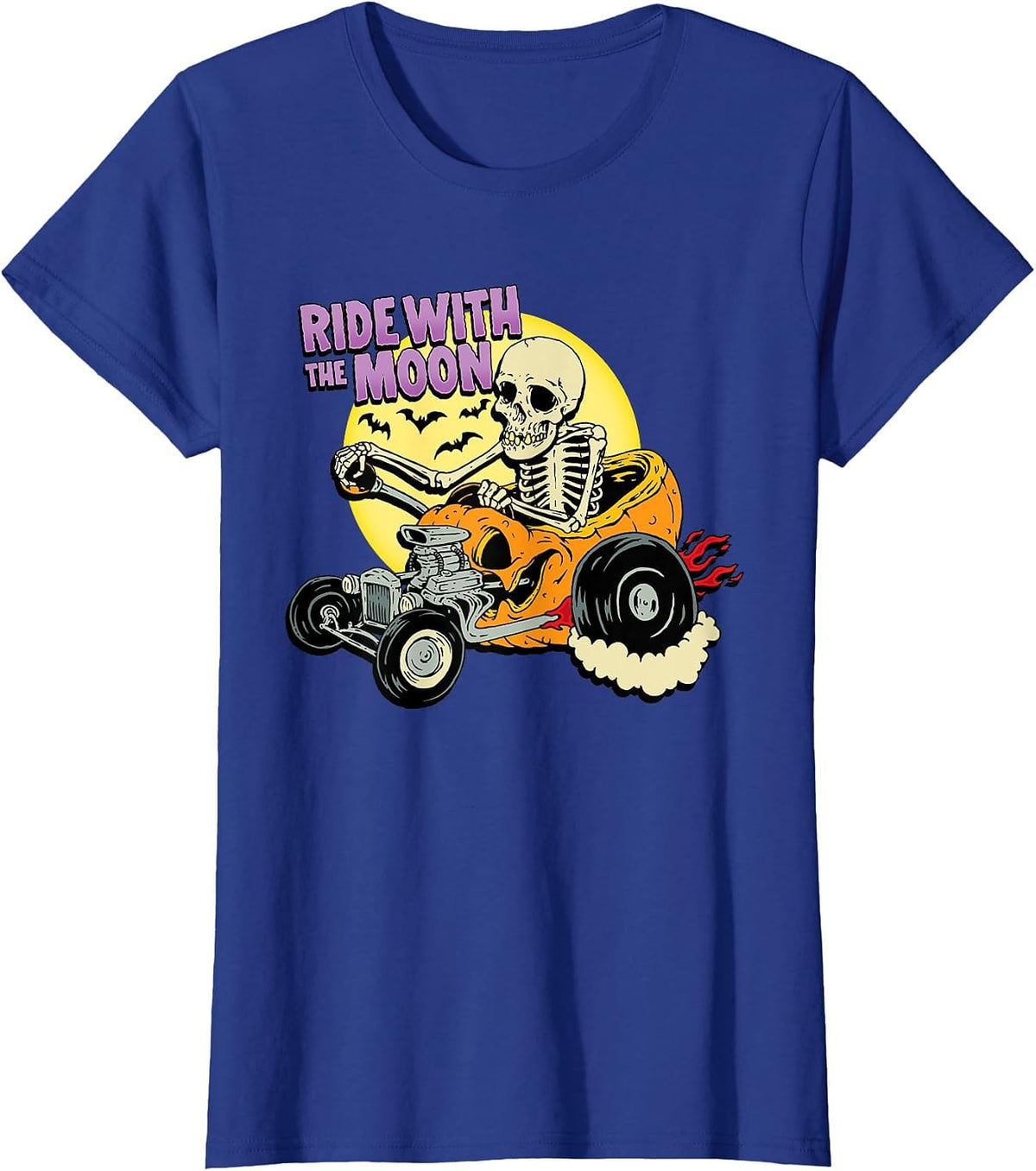 Halloween Pumpkin Hot Rod Skeleton King Rat Rod Dragster T-Shirt - Royal Blue