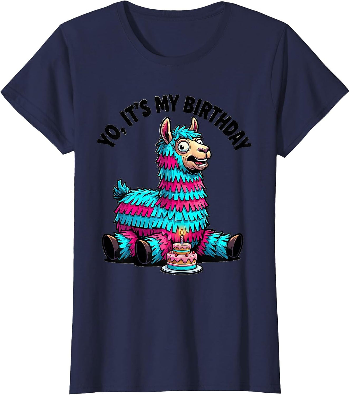 Women's YO, IT'S MY BIRTHDAY Funny Llama Piñata Gamer Birthday Boy T-Shirt - Navy Blue