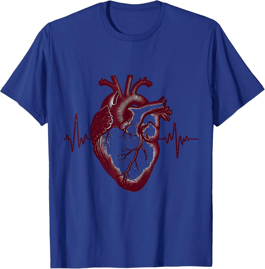 Anatomical Heart Cardiac Nurse Minimalist Medical T-Shirt - Royal Blue