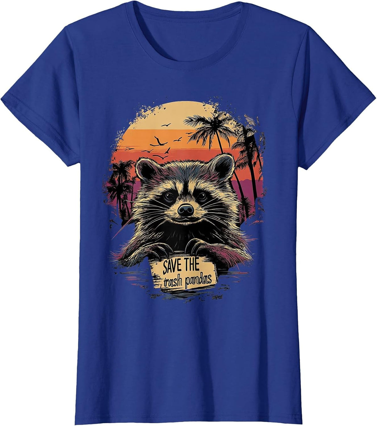 Vintage Save The Trash Pandas Retro Funny Raccoon Animal T-Shirt - Royal Blue