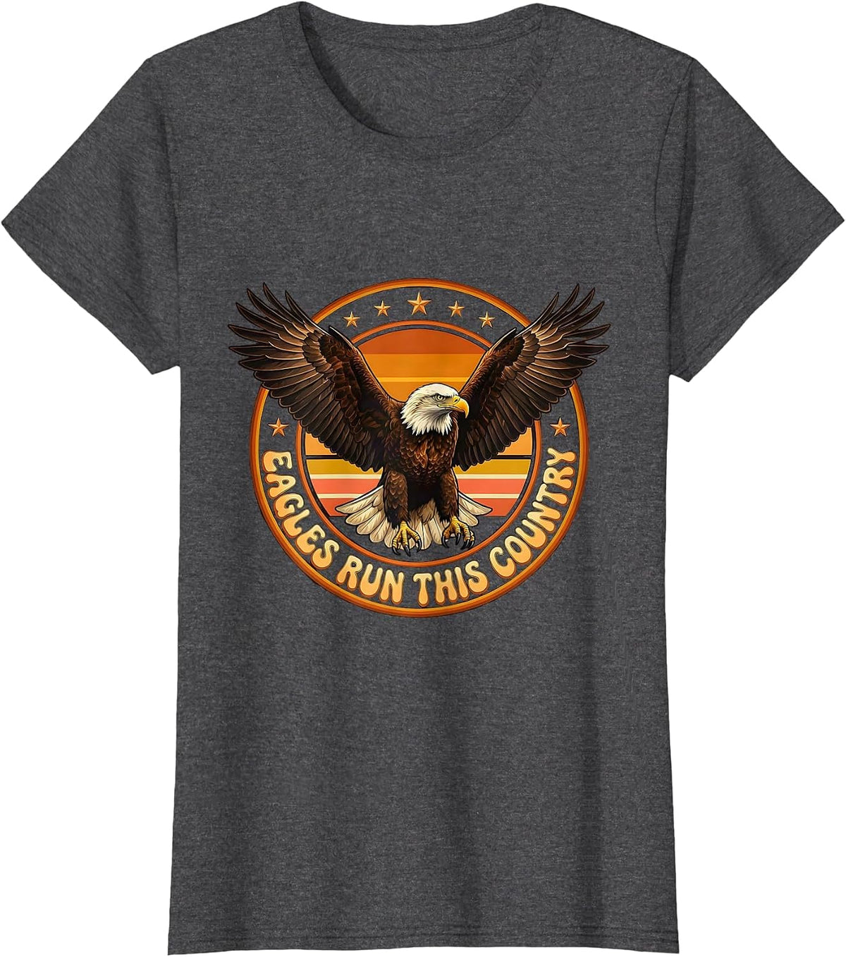 Women's Eagles Run This Country American Flag Design T-Shirt - Dark Heather Grey