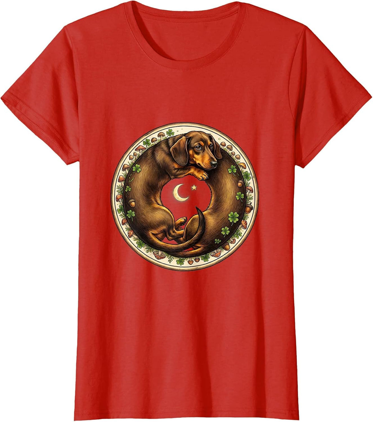 Dachshund Chasing Its Own Tail Funny Dog T-Shirt - Red
