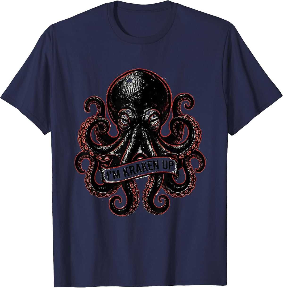 Men's I'm Kraken Up Tattoo Octopus Lover Cute Sea Creature Art T-Shirt - Navy Blue
