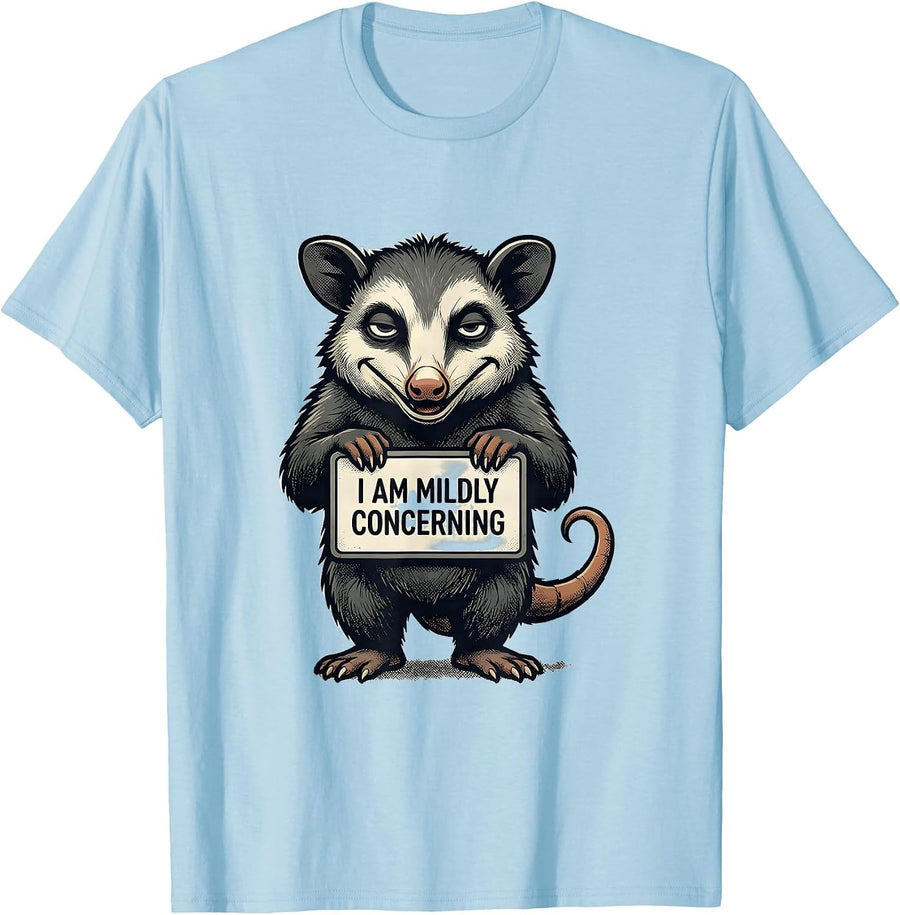 Men's I Am Mildly Concerning Funny Opossum Mascot Deadpan Humor T-Shirt - Baby Blue