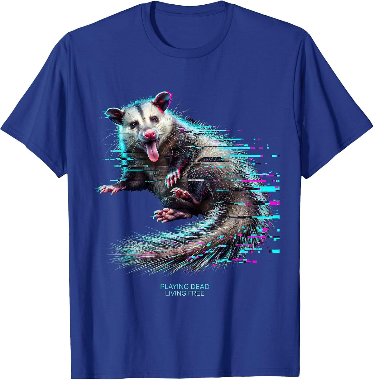 Playing Dead Living Free Opossum Design T-Shirt - Royal Blue