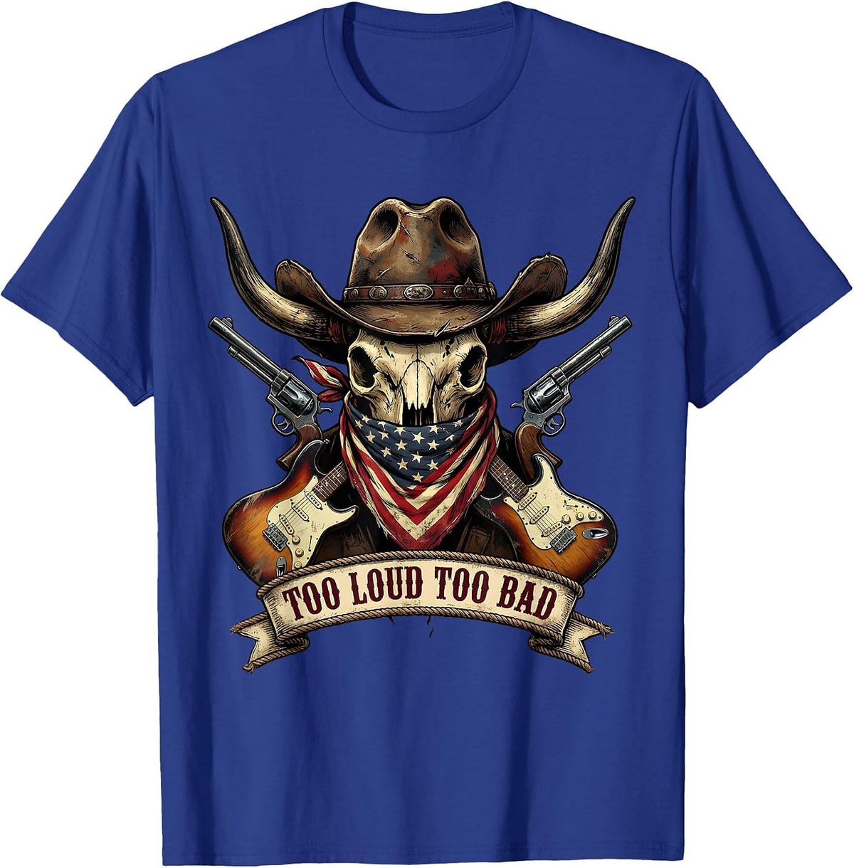 Too Loud Too Bad Heavy Metal Graphic Design T-Shirt - Royal Blue