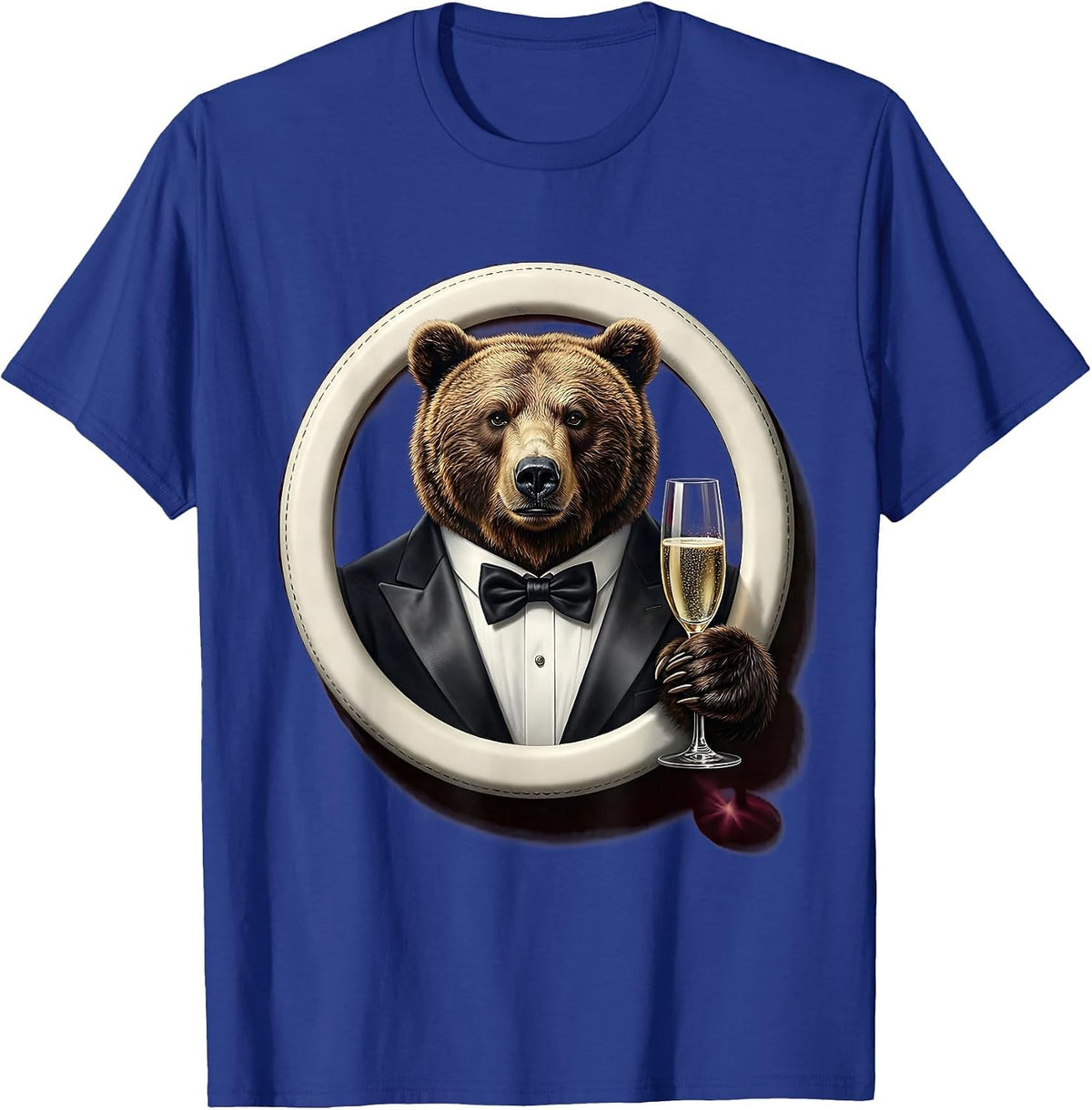 Bear in Tuxedo Champagne Toast Graphic T-Shirt - Royal Blue
