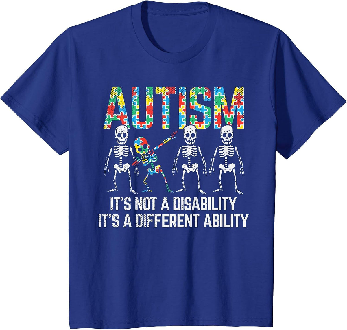 Dabbing Skeleton Not A Disability Autism Awareness Kids Boys T-Shirt - Royal Blue