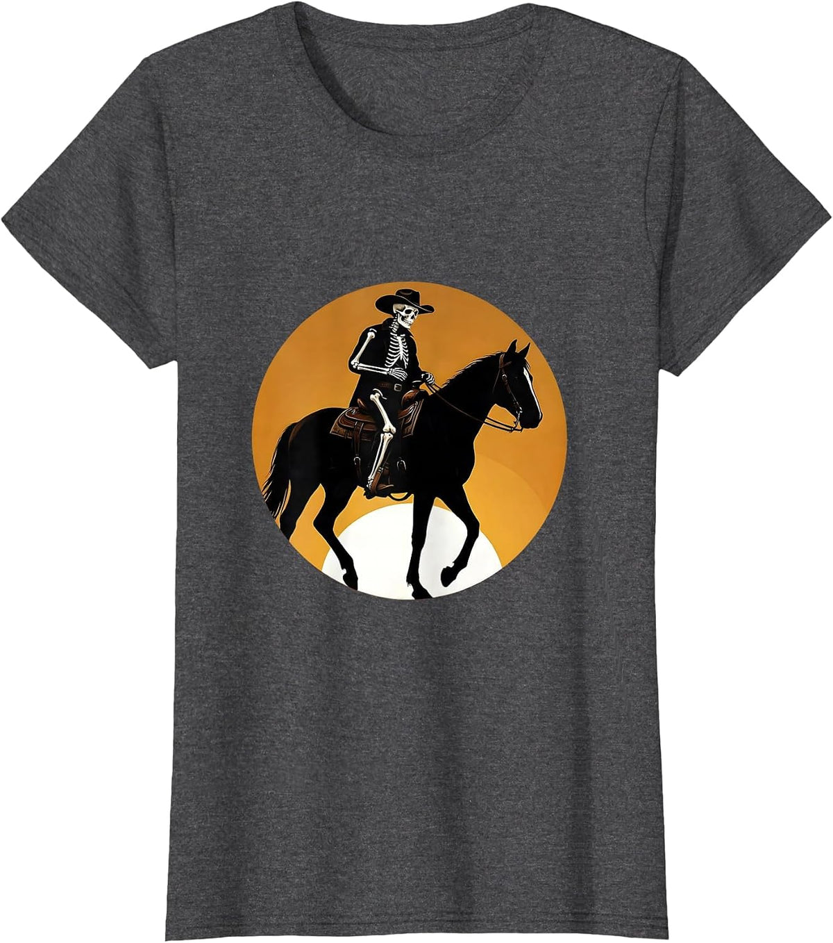 Women's Skeleton Cowboy Riding Into the Sunset T-Shirt - Dark Heather Grey