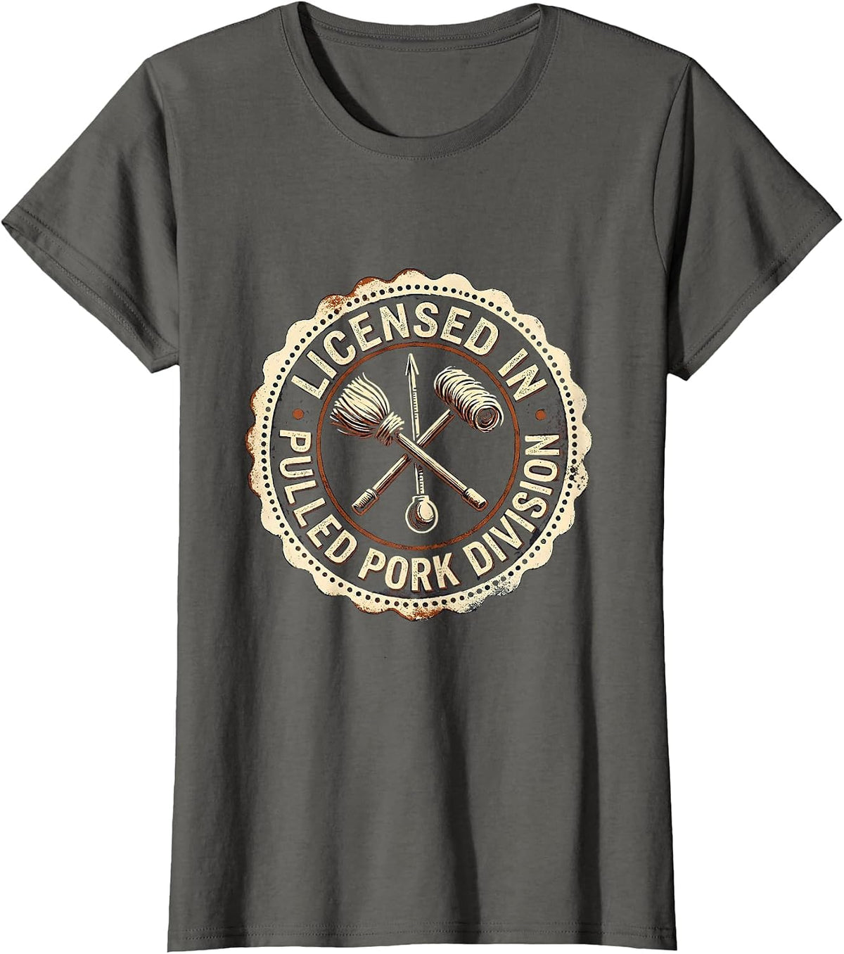 Women's Licensed In Pulled Pork Division Funny BBQ Grilling Dad T-Shirt - Asphalt Grey