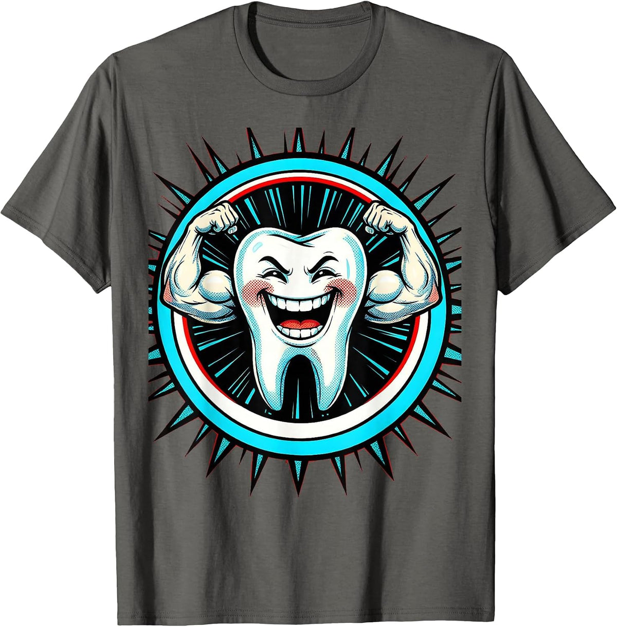 Dental Assistant Strong Tooth Flexing Muscles Graphic T-Shirt - Asphalt Grey