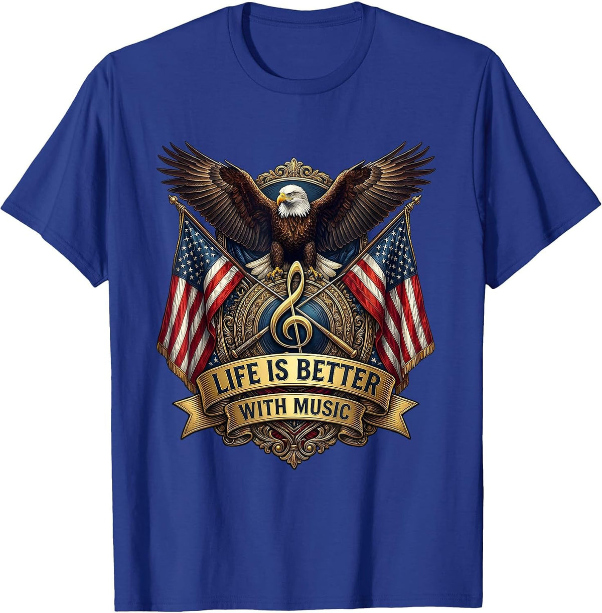 Life Is Better With Music Teacher Design T-Shirt - Royal Blue