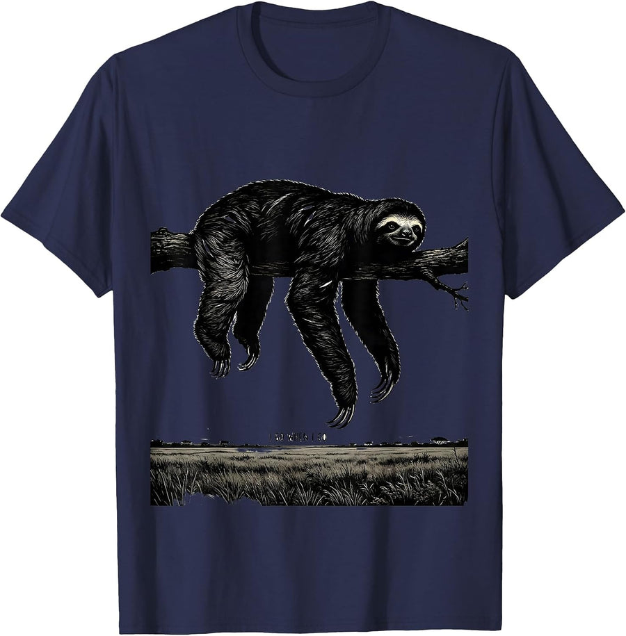 I Go When I Go Funny Sloth Lover Lazy Humor Gift T-Shirt - Navy Blue