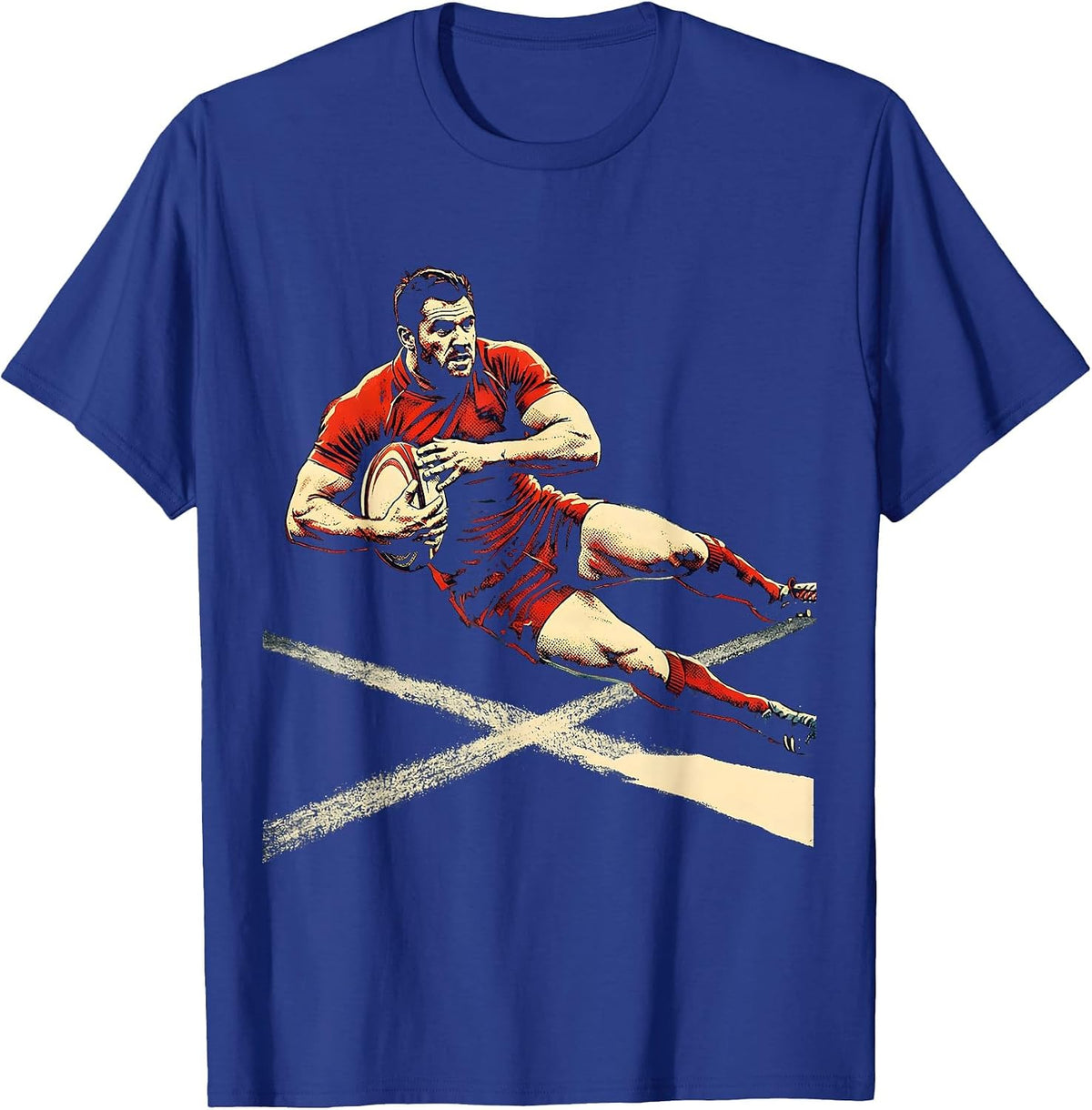 Rugby Player Diving Over Try Line Game Day T-Shirt - Royal Blue
